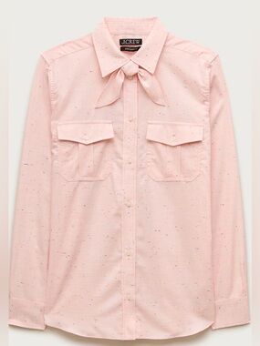 J. Crew - Jules classic fit tie-neck button down shirt in Pink Speckles - Sz 10